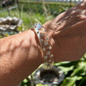 Vintage Clear Lucite and Rhinestone Studded Bangle Bracelet